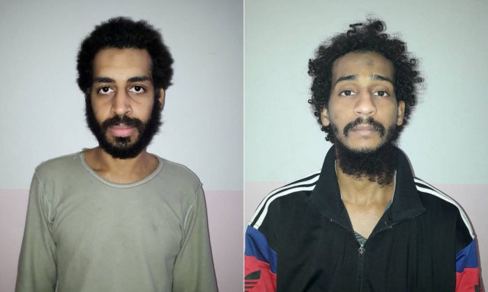A combination picture shows Alexanda Kotey (L) and Shafee Elsheikh,  in these undated handout pictures in Amouda, Syria, released by  Syrian Democratic Forces on Feb. 9, 2018. (Syrian Democratic Forces/Handout via Reuters)