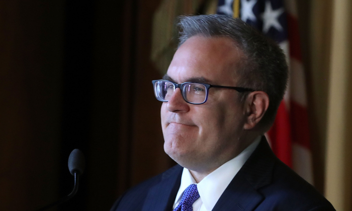 Acting EPA administrator Andrew Wheeler speaks to staff at the Environmental Protection Agency headquarters on July 11, 2018 in Washington, D.C. (Mark Wilson/Getty Images)