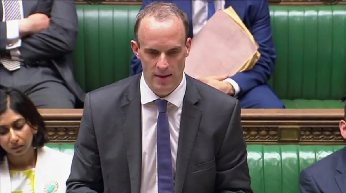 Secretary of State for Exiting the European Union, Dominic Raab, gives a statement to Parliament about the Brexit White Paper, in the House of Commons, central London, July 24, 2018. (Parliament TV/Handout via Reuters)