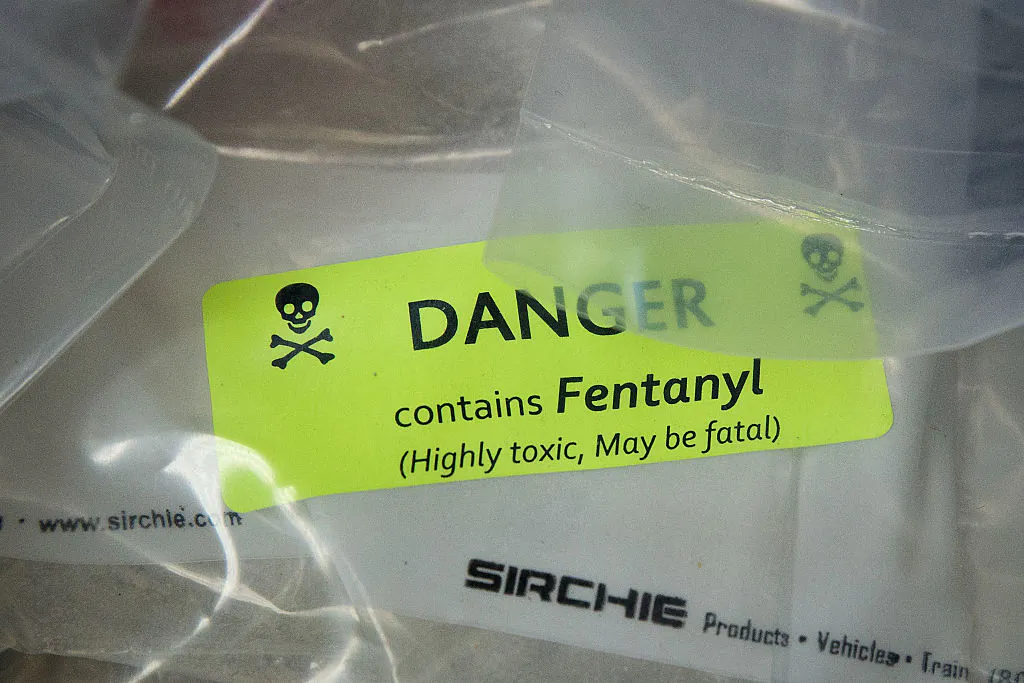 Bags of heroin, some laced with fentanyl, are displayed before a press conference regarding a major drug bust, at the office of the New York Attorney General, Sept. 23, 2016 in New York City. (Drew Angerer/Getty Images)