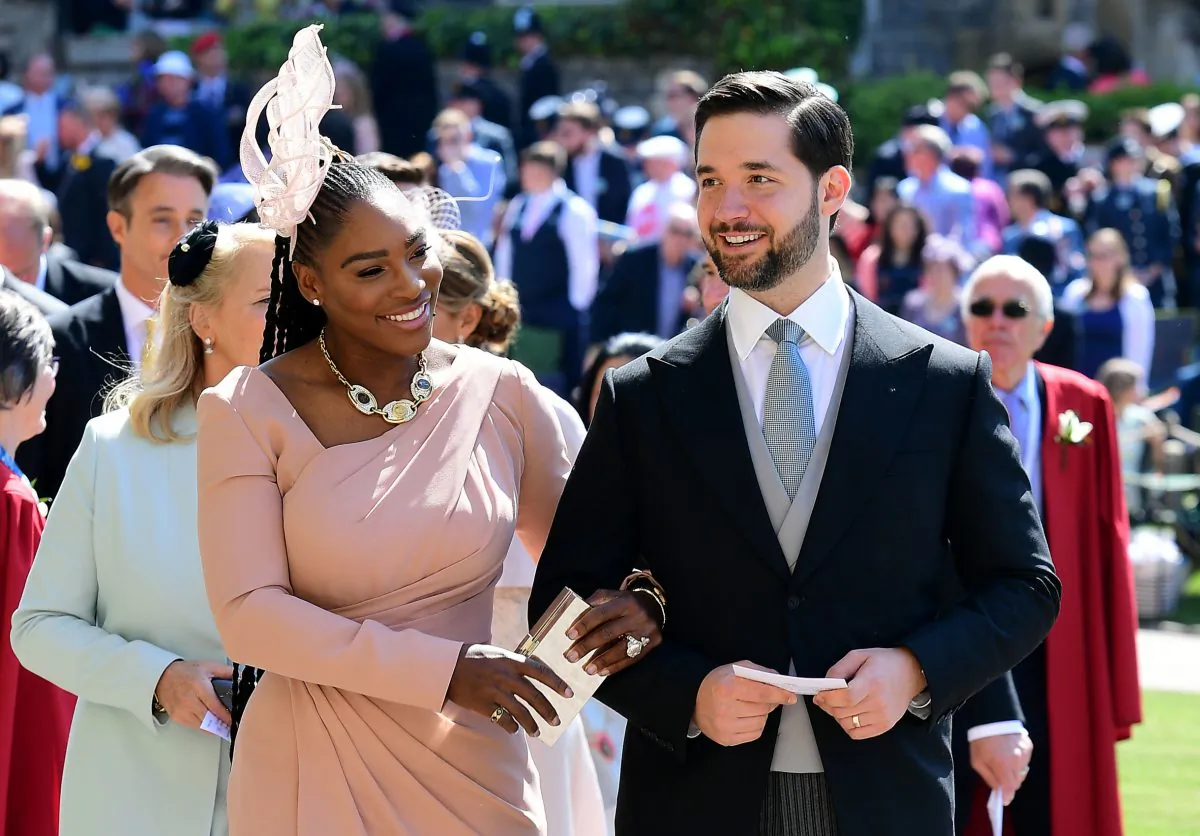 US tennis player Serena Williams and her husband Alexis Ohanian arrive for the wedding ceremony of Britain's Prince Harry, Duke of Sussex and US actress Meghan Markle at St George's Chapel, Windsor Castle, in Windsor, on May 19, 2018. (IAN WEST/AFP/Getty Images)
