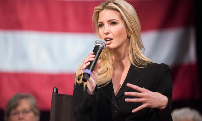 Ivanka Trump speaks at the Derry Opera House during a town hall with residents of Derry, New Hampshire on April 17, 2018. (Ryan Mcbride/AFP/Getty Images)