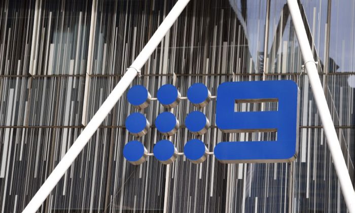 The logo for Channel Nine adorns the side of their building in Melbourne on July 26, 2018. Publisher Fairfax Media and Nine Entertainment announced plans to merge July 26, creating an integrated Australian media giant across television, online video streaming, print, and digital. (William West/AFP/Getty Images)
