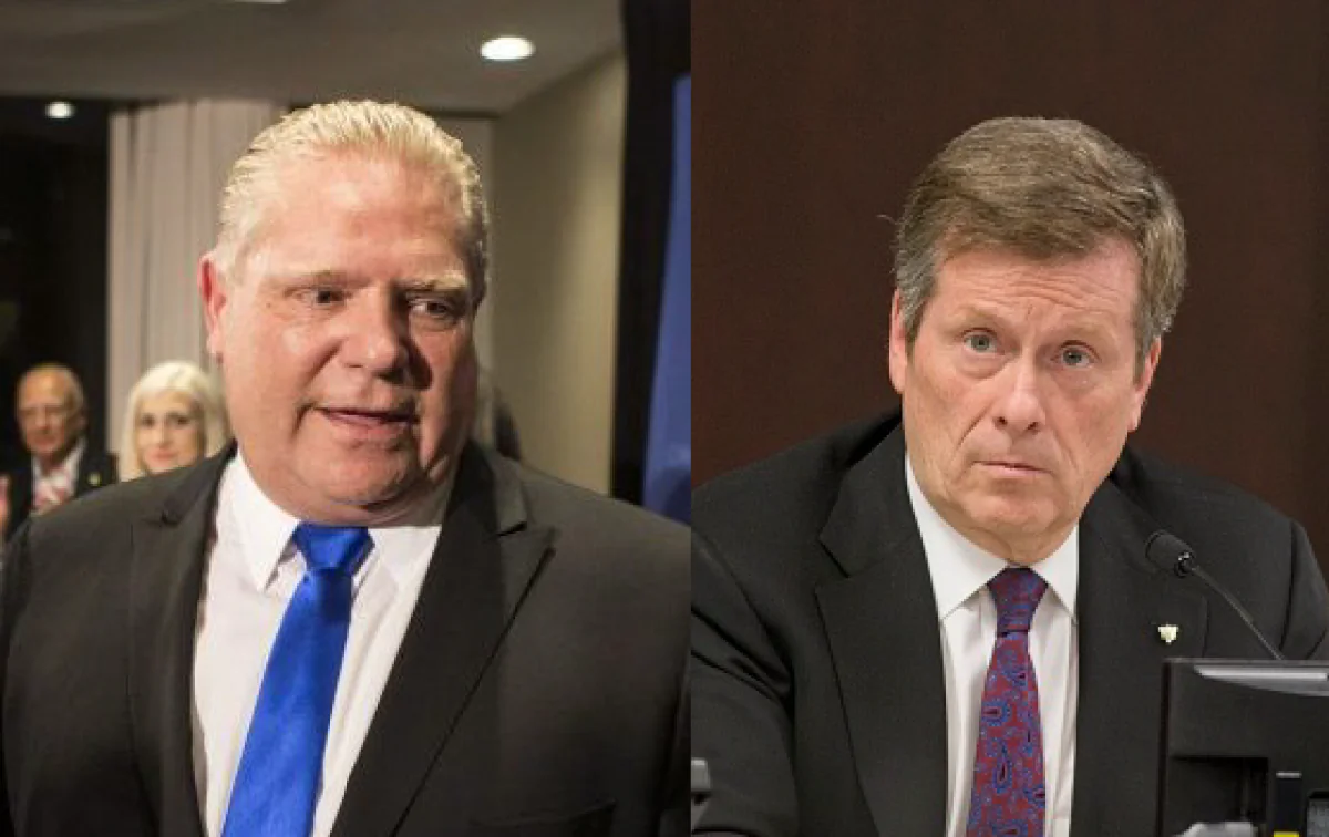 Ontario Premier Doug Ford (L) and Toronto Mayor John Tory (R). (The Canadian Press/Chris Young; Keith Beaty/Toronto Star via Getty Images)

