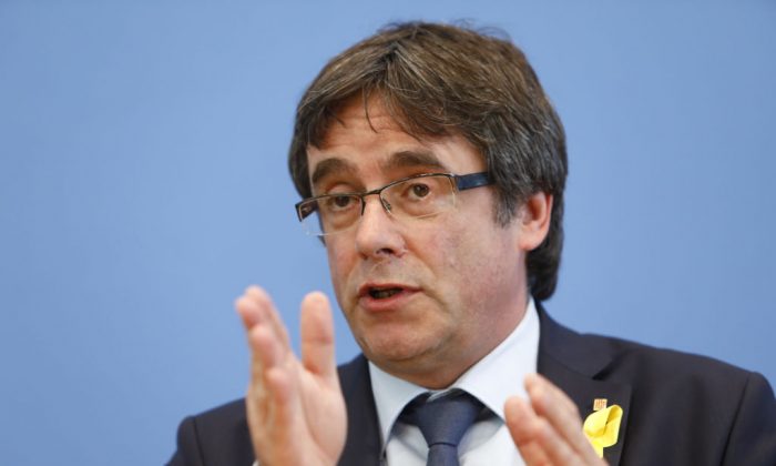 Carles Puigdemont, the Catalan separatist leader who had been indicted by Spanish authorities, addresses the media during a Press conference on July 25, 2018 in Berlin, Germany. Spain recently rescinded its international arrest warrant for him, leaving Puigdemont the possibility of returning to Belgium. (Photo by Michele Tantussi/Getty Images)