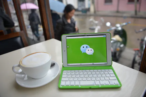 The logo of Chinese instant messaging platform WeChat on a mobile device on March 12, 2014. (Peter Parks/AFP/Getty Images)