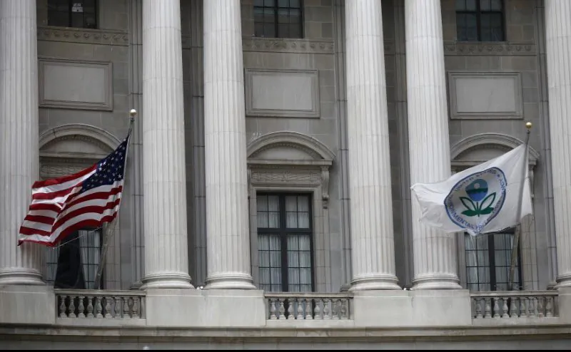 Flags fly outside the U.S. Environmental Protection Agency (EPA) at EPA headquarters in Washington, on July 11, 2018. (Reuters/Ting Shen)