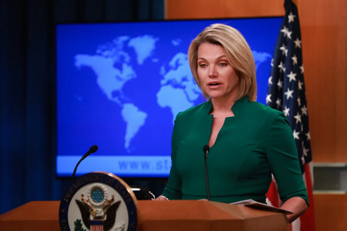 Acting Under Secretary of State for Public Diplomacy and Public Affairs and State Department spokesperson Heather Nauert at a press briefing at the State Department in Washington on July 31, 2018. (Samira Bouaou/The Epoch Times)