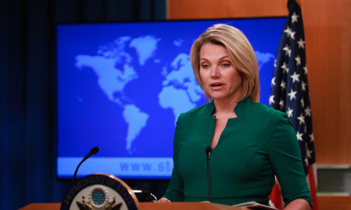 Acting Under Secretary of State for Public Diplomacy and Public Affairs and State Department spokesperson Heather Nauert at a press briefing at the State Department in Washington on July 31, 2018. (Samira Bouaou/The Epoch Times)
