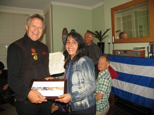 Mike Treen (L) with Cuban Ambassador Maria Del Carmen. (Cuban Embassy, New Zealand)