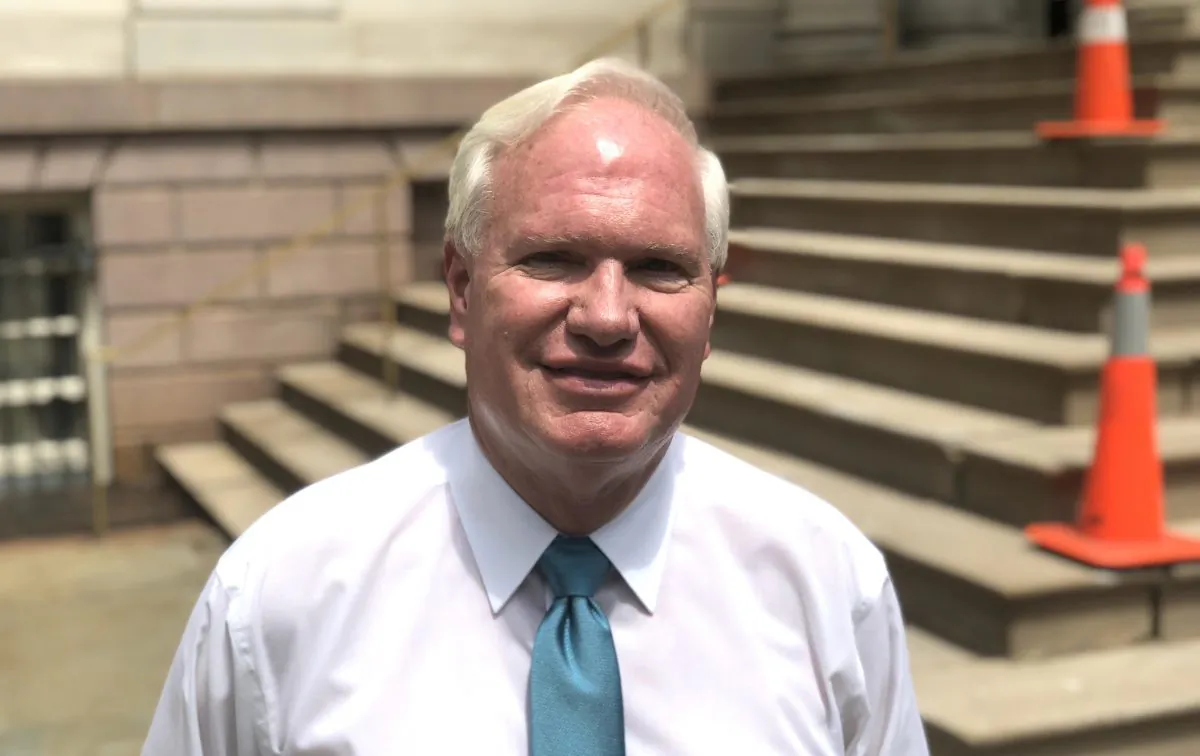 New York State Senator Tony Avella, a democrat, stands near the steps of City hall in New York at a press event on Tuesday, July 31, 2018. (Bowen Xiao/The Epoch Times)