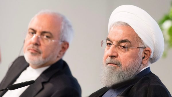 Iranian President Hassan Rouhani and Mohammad Javad Zarif, Iran's foreign secretary, at the Austrian Chamber of Commerce in Vienna, Austria on July 4, 2018. (Photo by Michael Gruber/Getty Images)