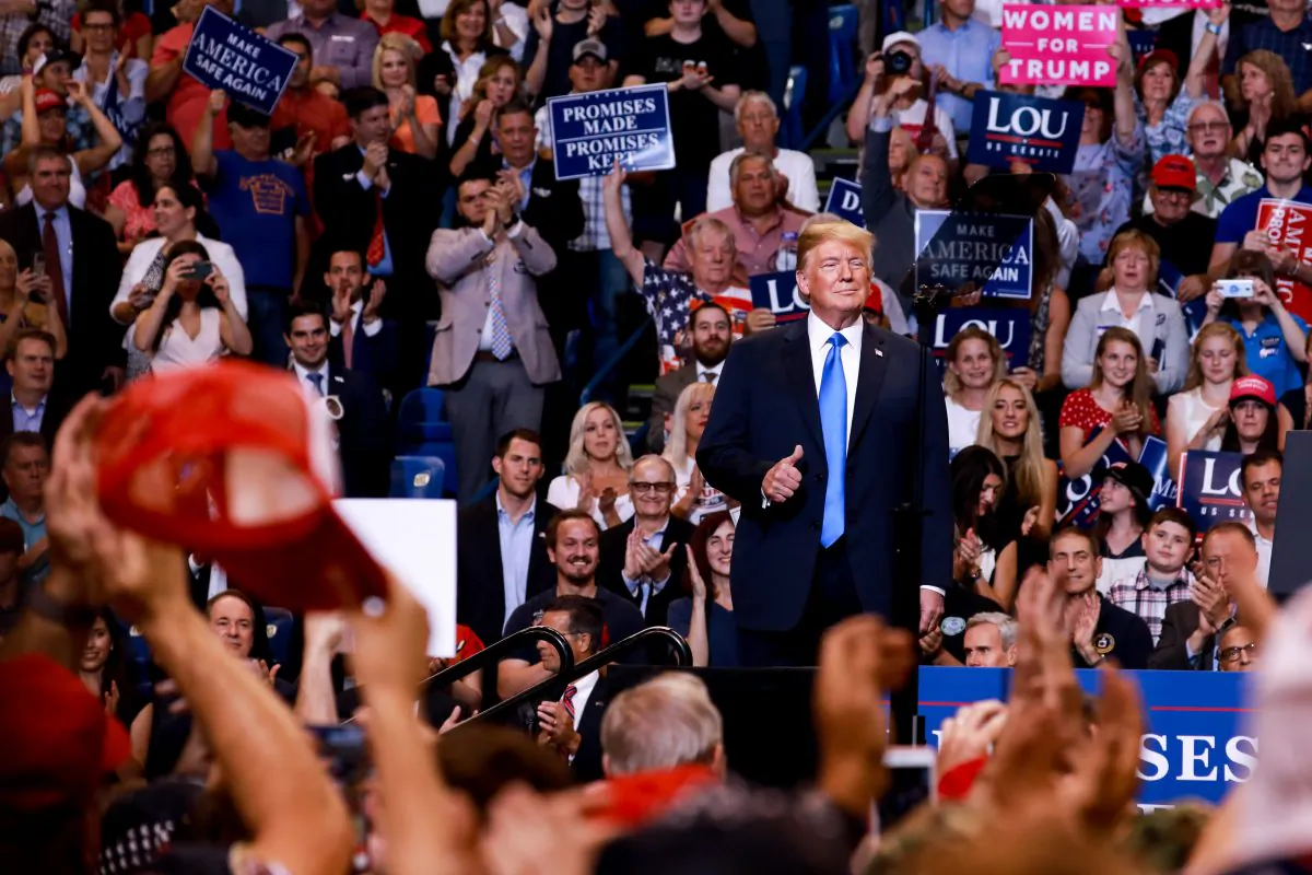 President Donald Trump at a Make America Great Again rally in Wilkes-Barre, Penn., on Aug. 2, 2018. (Samira Bouaou/Epoch Times)