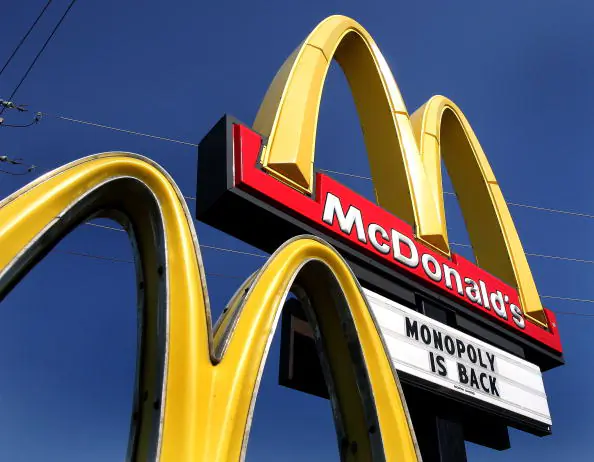The McDonald’s Monopoly game is seen outside an Illinois store in 2005. (Tim Boyle/Getty Images)