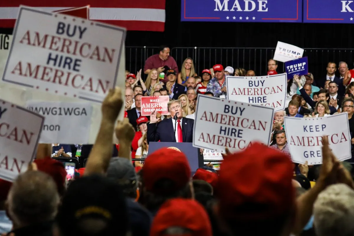 President Donald Trump speaks at a Make America Great Again rally in Tampa, Fla., on July 31, 2018. (Charlotte Cuthbertson/The Epoch Times)