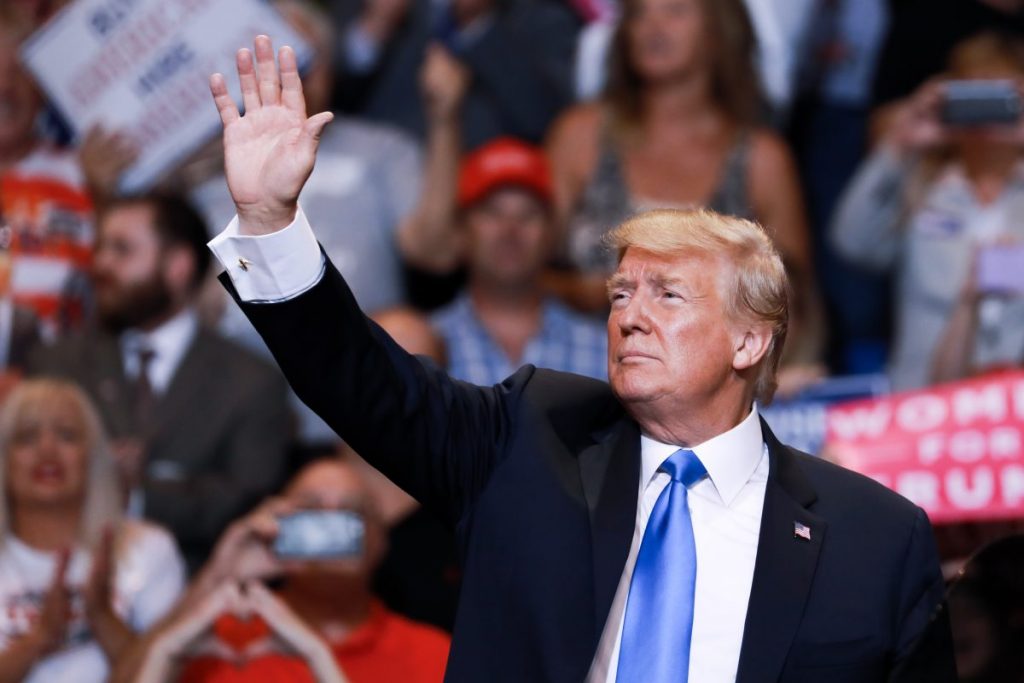 President Donald Trump at a Make America Great Again rally in Wilkes-Barre, Penn., on Aug. 2, 2018. (Samira Bouaou/The Epoch Times)