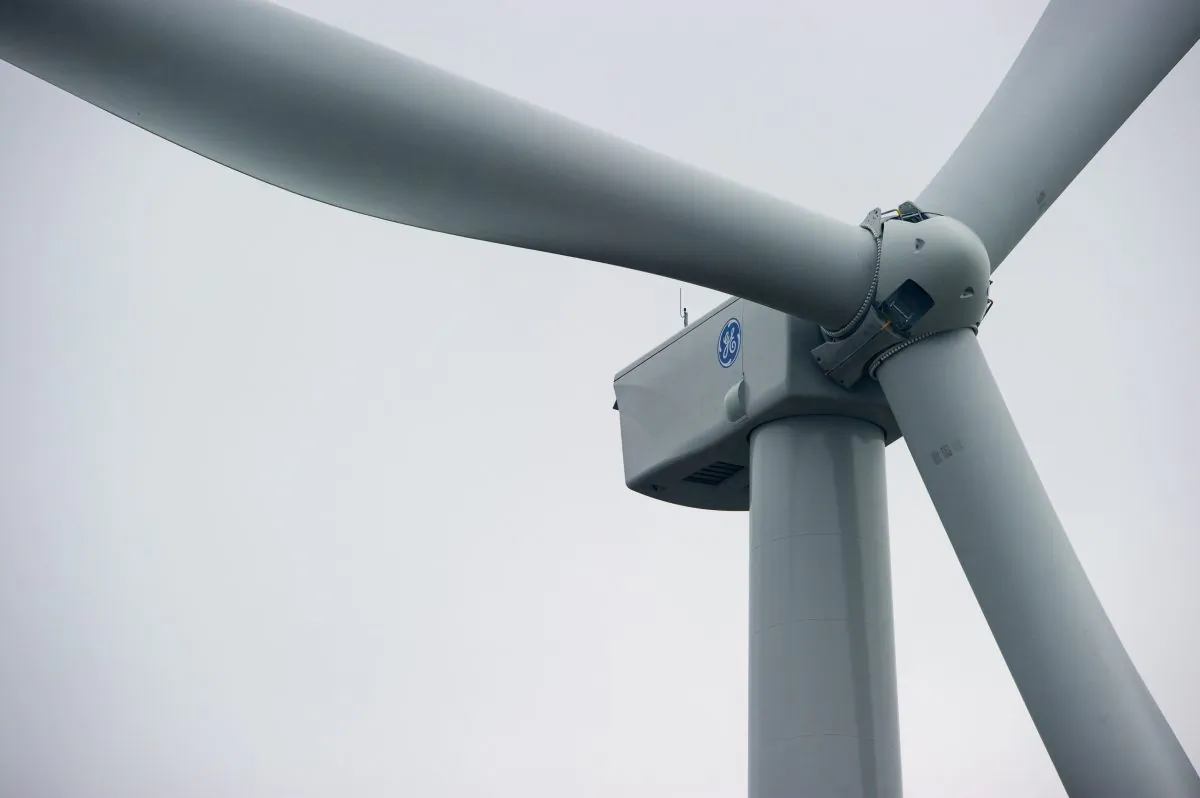 A wind turbine made by General Electric at a wind park in Les Monts du Lomont, eastern France, on October 13, 2015. (Sebastien Bozon/AFP/Getty Images)
