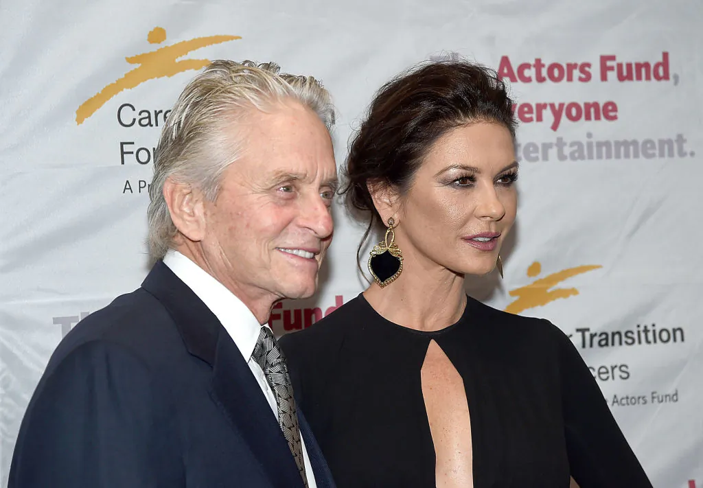 Catherine Zeta-Jones and husband Michael Douglas at Marriott Marquis Hotel on November 1, 2017 in New York City. (Photo by Jamie McCarthy/Getty Images)