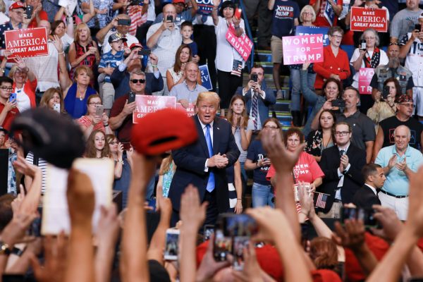 President Donald Trump at a Make America Great Again rally in Wilkes-Barre, Penn., on Aug. 2, 2018. (Samira Bouaou/The Epoch Times)
