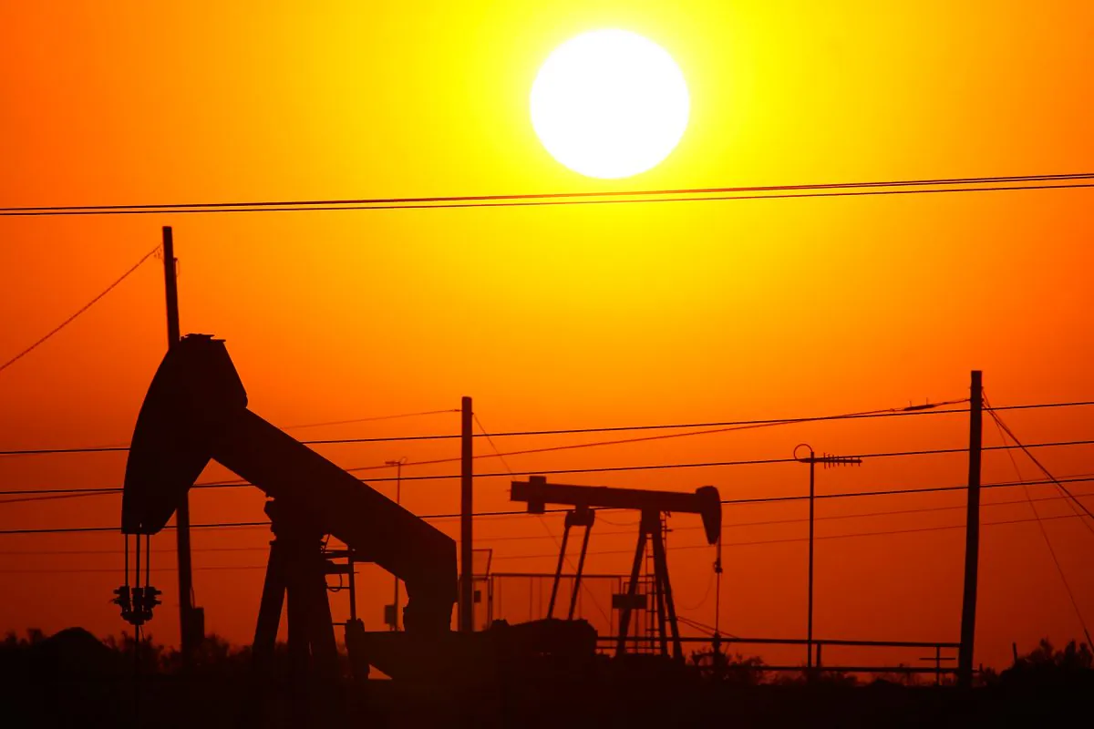 Oil rigs extract crude at sunrise in Taft, Calif., in a file photo. (David McNew/Getty Images)