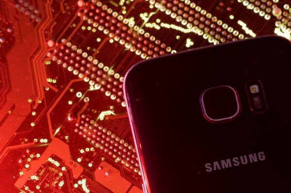 Samsung phone on PC motherboard.