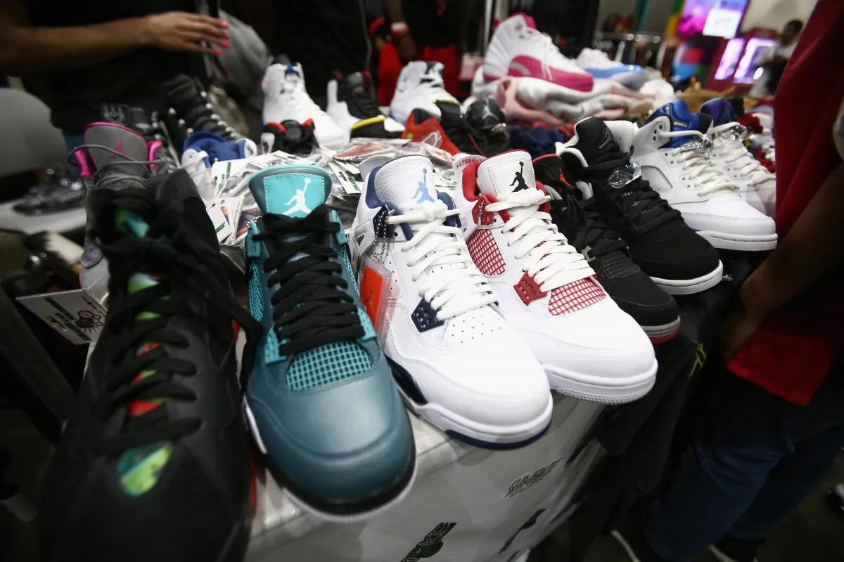Air Jordan Sneakers on display at the 2018 BET Experience Fan Fest in Los Angeles on June 22, 2018. (Tommaso Boddi/Getty Images)