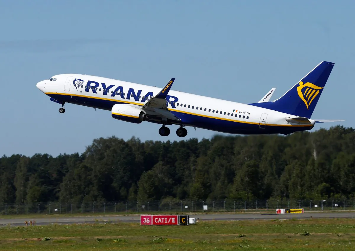 A Ryanair Boeing 737-800 aircraft takes off in Riga International Airport, Latvia, on Aug. 8, 2018. (Ints Kalnins/Reuters)