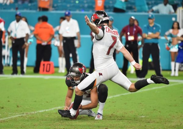 Tampa Bay Buccaneers kicker Chandler Catanzaro kicks the game winning field goal during the second half.