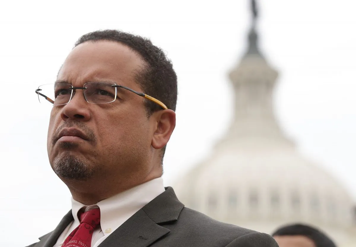 U.S. Rep. Keith Ellison (D-M.N.) listens during a news conference in front of the Capitol on Capitol Hill in Washington on Feb. 1, 2017. (Alex Wong/Getty Images)