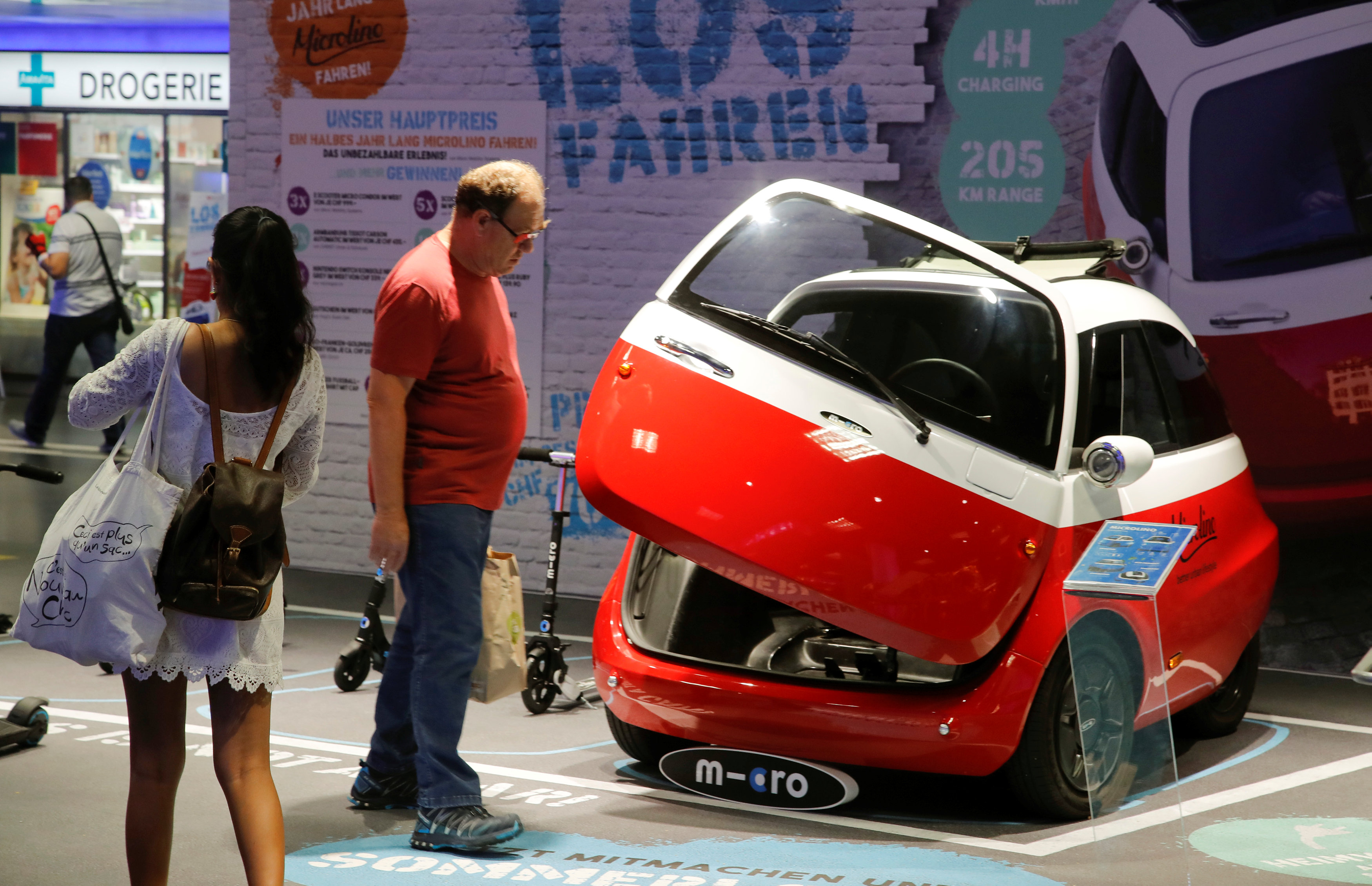 An electric-powered Microlino car built by Swiss Microlino AG.