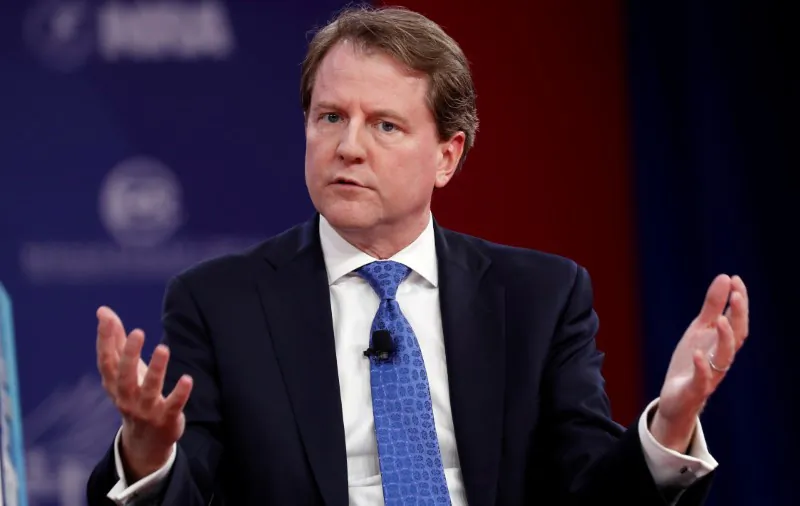 Then-White House Counsel Don McGahn speaks at the Conservative Political Action Conference (CPAC) at National Harbor, Maryland, on Feb. 22, 2018.  (Reuters/Kevin Lamarque)