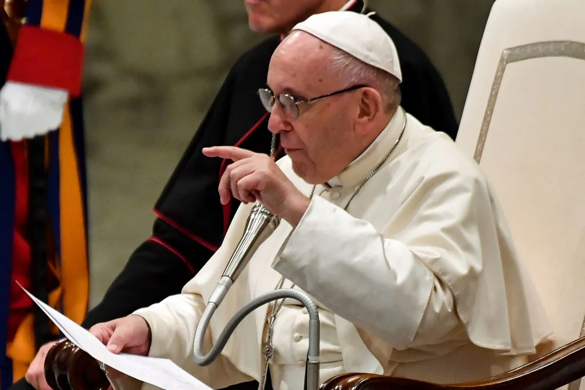 Pope Francis speaks during his weekly general audience at Aula Paolo VI (Paul VI Audience Hall) at the Vatican on Aug. 1, 2018. (ANDREAS SOLARO/AFP/Getty Images)