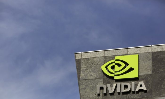 The logo of technology company Nvidia is seen at its headquarters in Santa Clara, California on Feb. 11, 2015. (Reuters/Robert Galbraith)