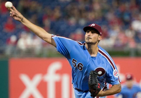 Philadelphia Phillies starting pitcher Zach Eflin throws a pitch during the seventh inning against the New York Mets.