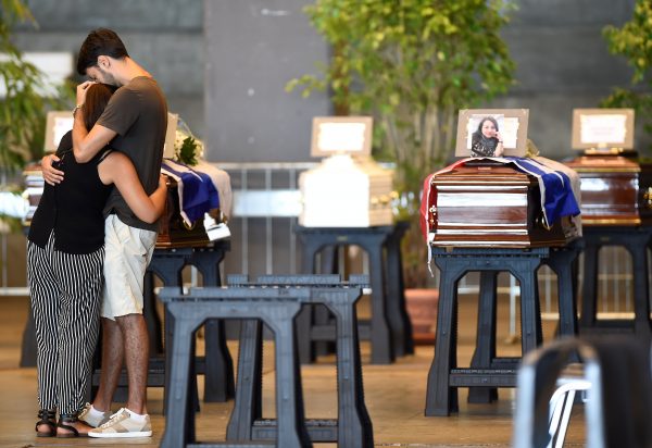 Coffins containing bodies of victims of the Genoa bridge collapse