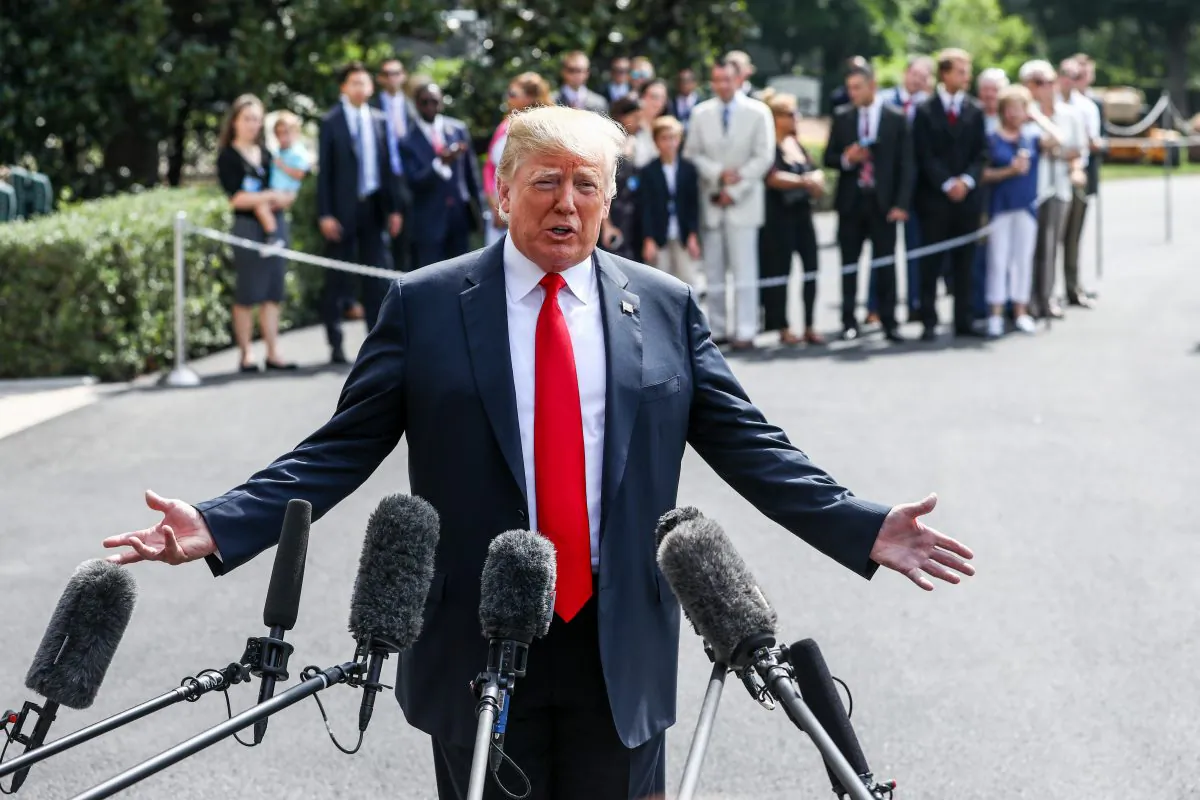 President Donald Trump talks to the media before leaving to Bedminster, N.J., at the White House in Washington on Aug. 17, 2018. (Samira Bouaou/The Epoch Times)