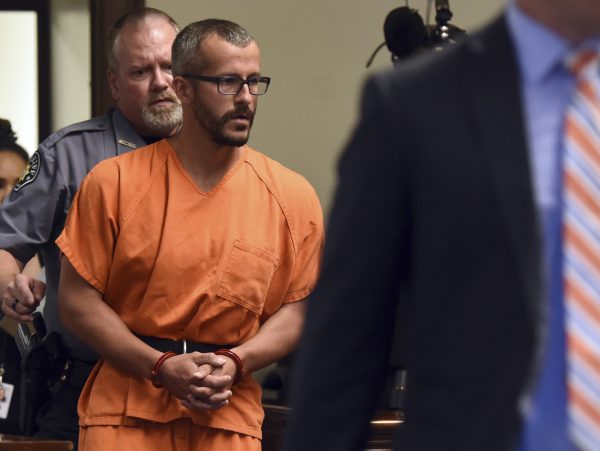 Christopher Watts is escorted into the courtroom before his bond hearing at the Weld County Courthouse in Greeley, Colorado on August 16, 2018. (Joshua Polson/The Greeley Tribune via AP, Pool)