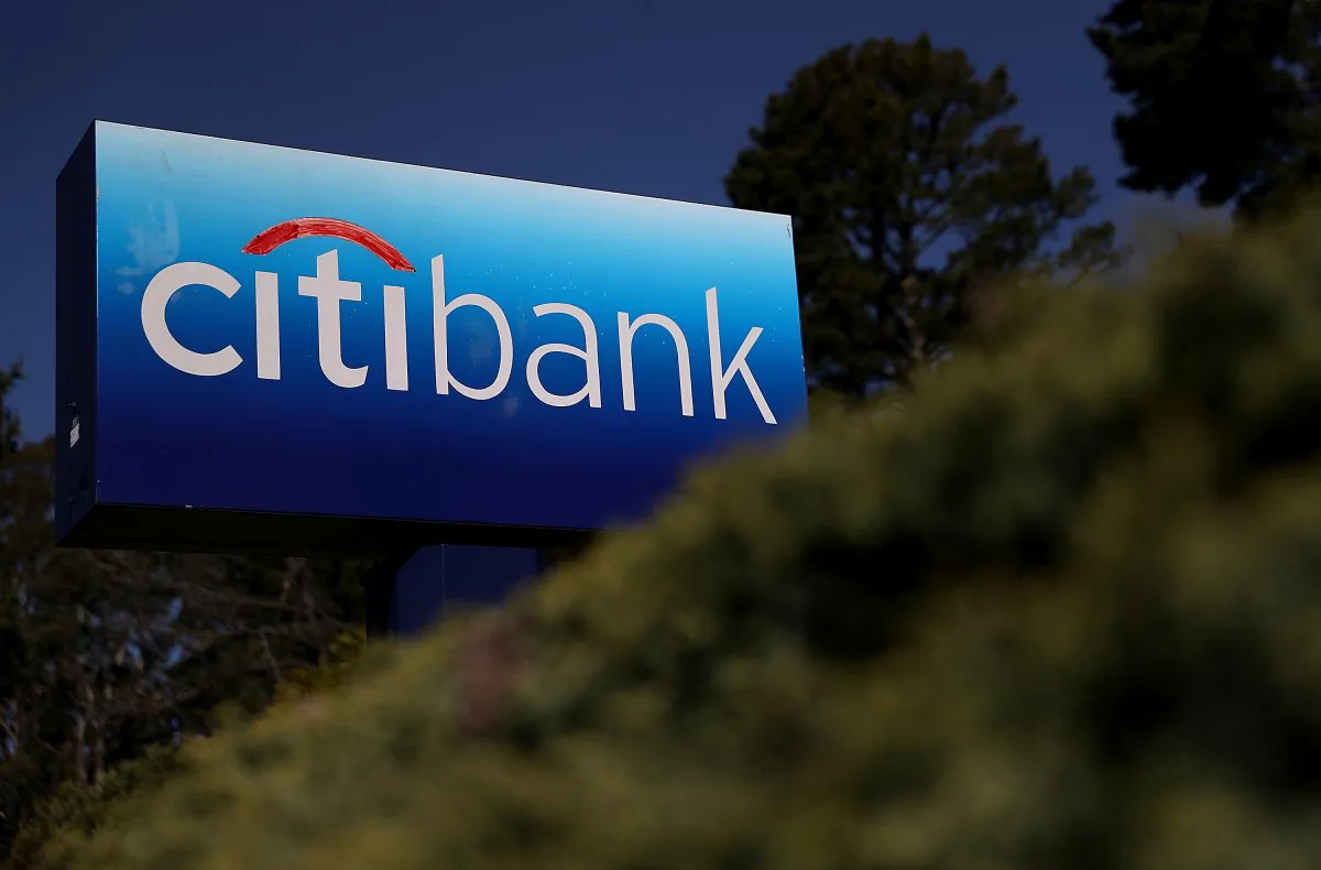 A sign is posted in front of a Citibank office in Mill Valley, Calif., on April 13, 2018. (Justin Sullivan/Getty Images)