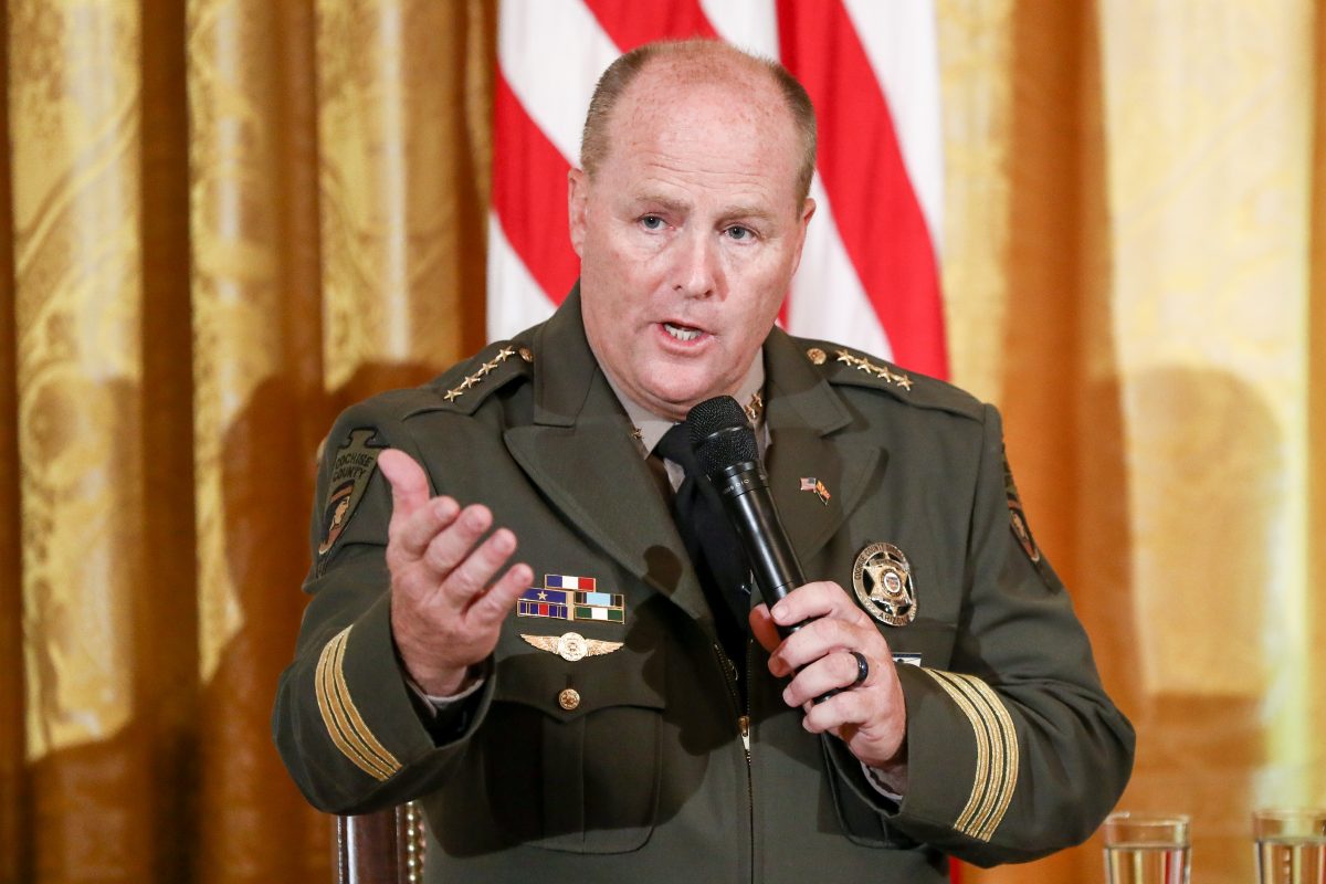 Mark Dannels, sheriff of Cochise County, Ariz., speaks at the Salute to the Heroes of the ICE and CBP at the White House in Washington on Aug. 20, 2018. (Samira Bouaou/The Epoch Times)