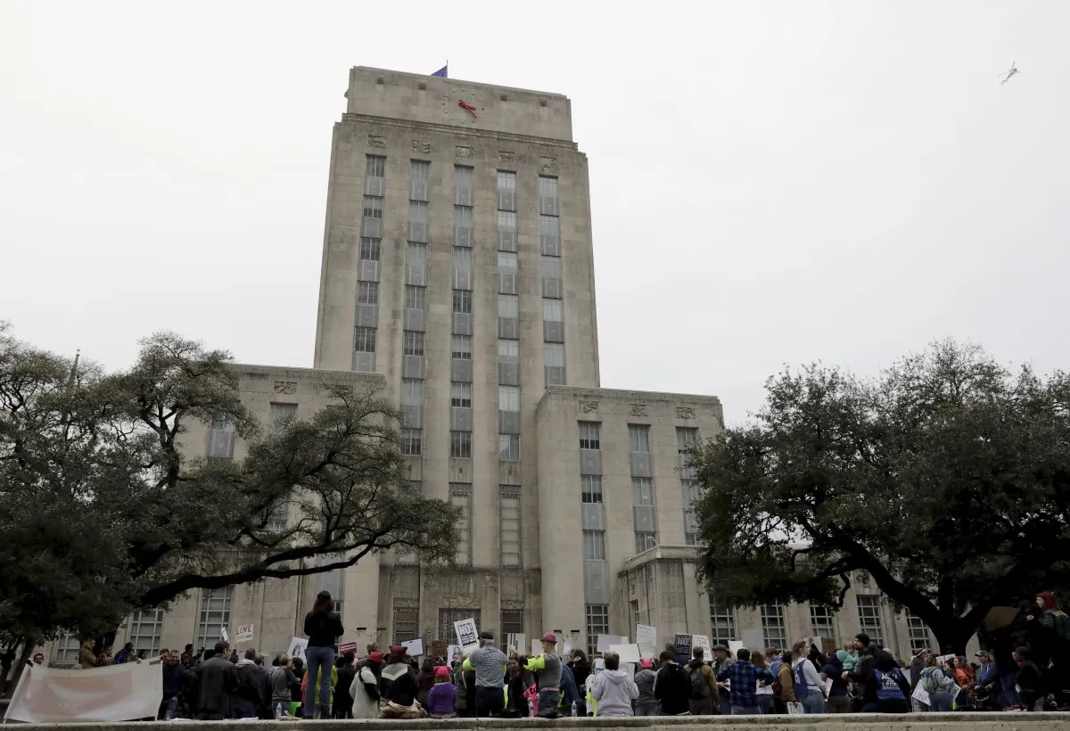 Protesters gather at City Hall on Feb. 4, 2017, in Houston, Texas, in a file photo. (Tim Warner/Getty Images)