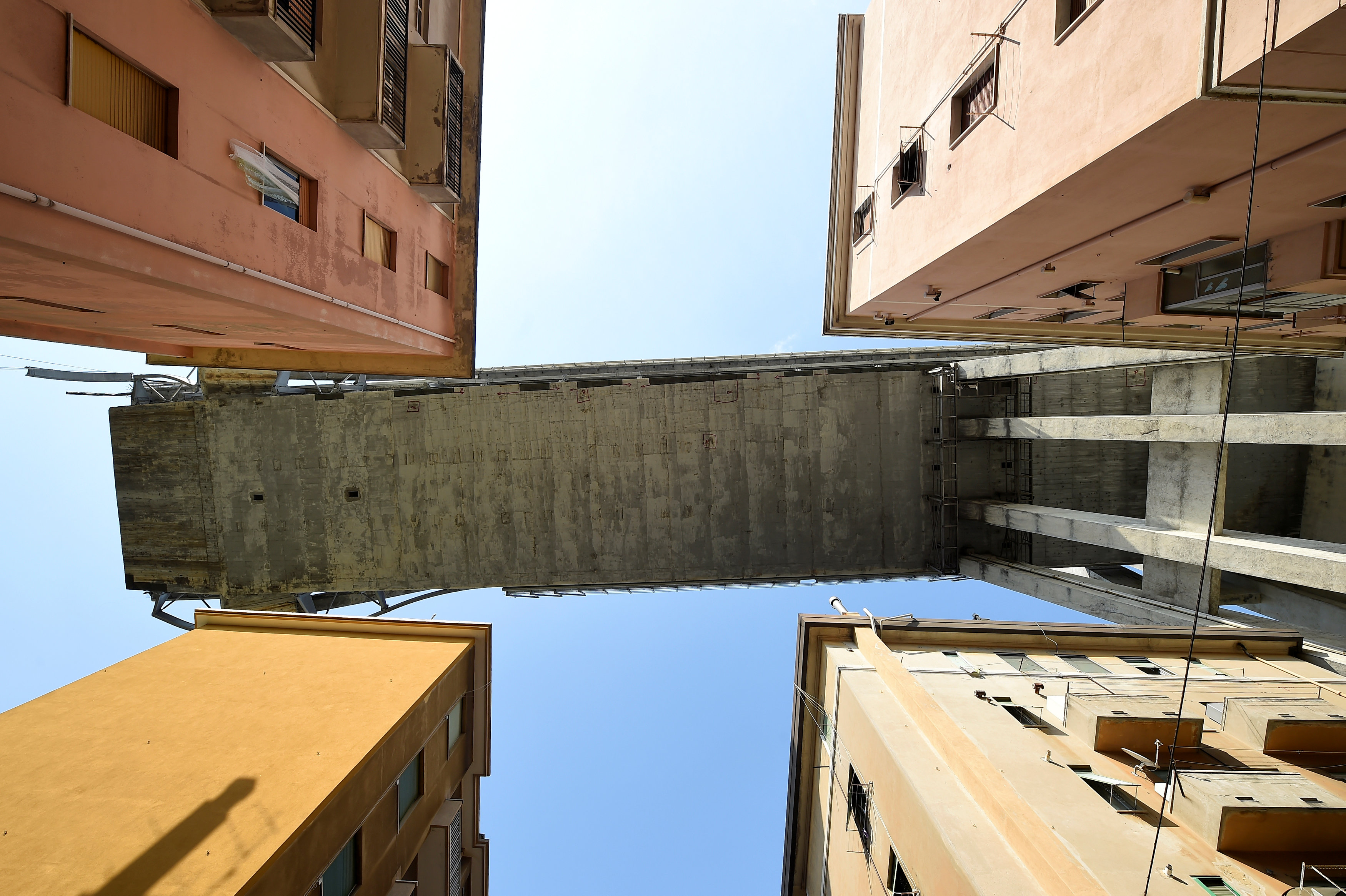 A section of the collapsed Morandi Bridge.
