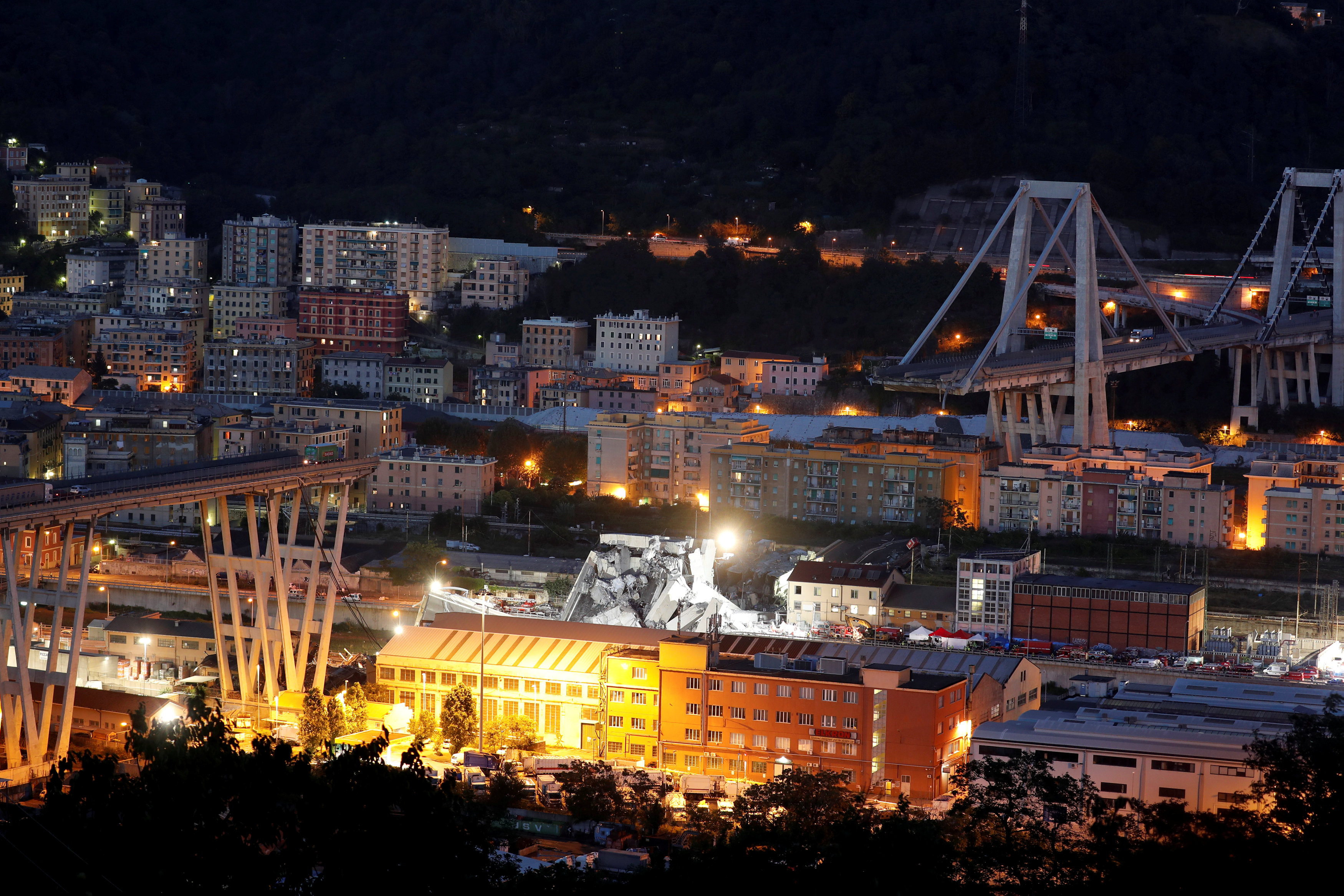 A general view of the collapsed Morandi Bridge.