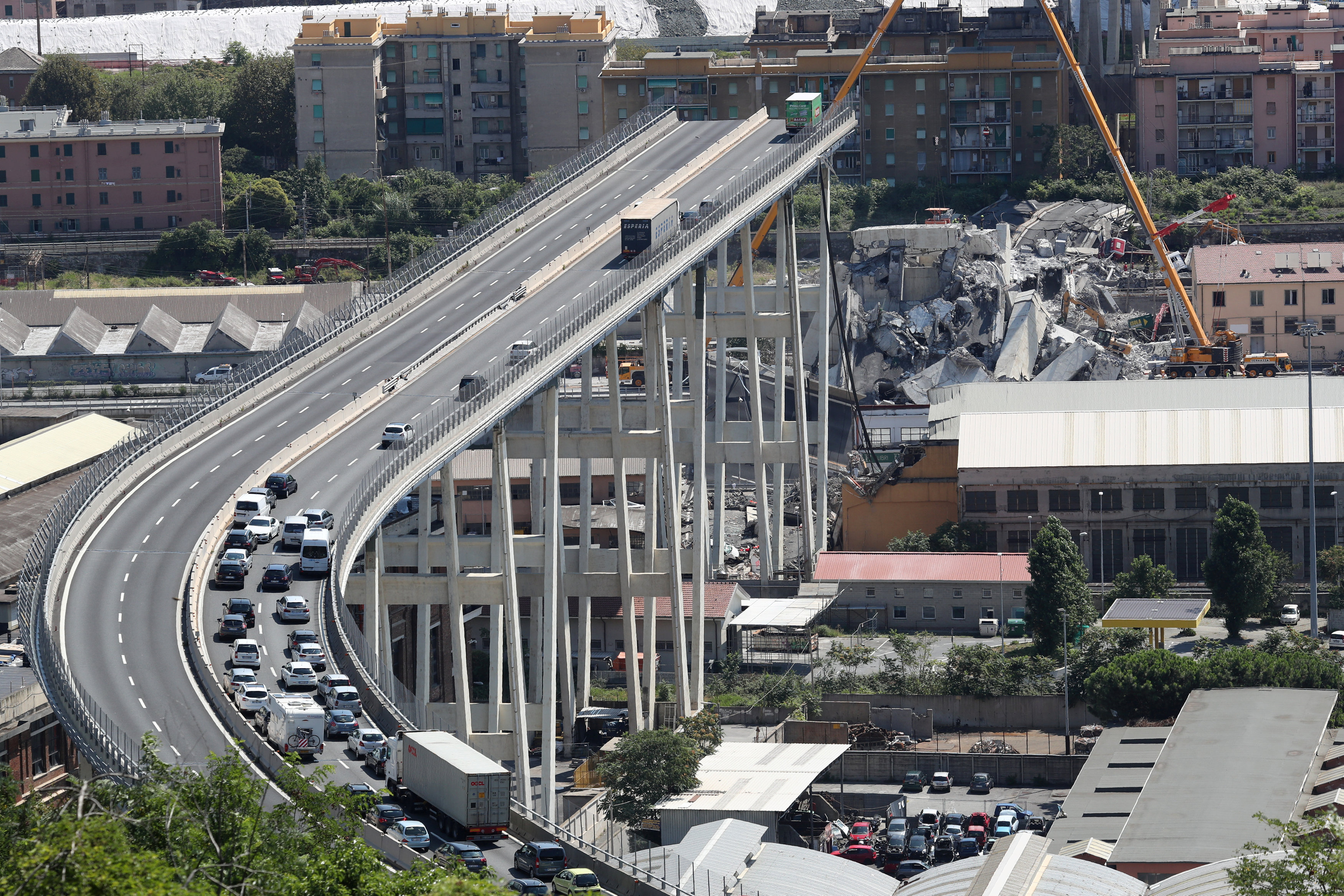 The collapsed Morandi Bridge in Genoa.