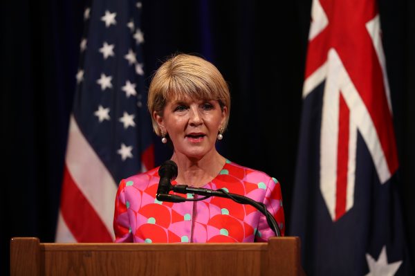 Australian Minister for Foreign Affairs Julie Bishop speaks during a press conference at the Australia-U.S. Ministerial Consultations (AUSMIN) at the Hoover Institution on the campus of Stanford University on July 24, 2018 in Stanford, California. U.S. Secretary of State Mike Pompeo and Secretary of Defense James Mattis are participating in the two-day AUSMIN forum at Stanford University. (Justin Sullivan/Getty Images)