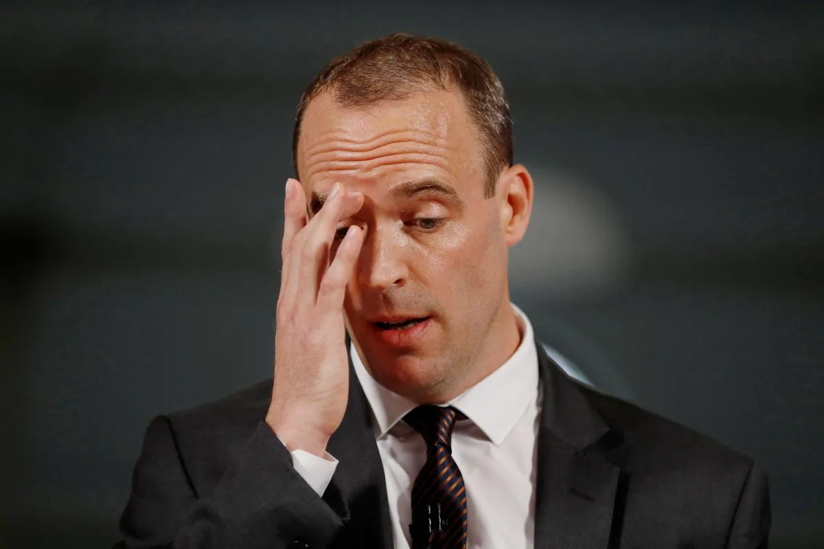 Brexit secretary Dominic Raab makes a speech outlining the government's plans for a no-deal Brexit in London on Aug. 23, 2018. (Peter Nicholls-WPA Pool/Getty Images)