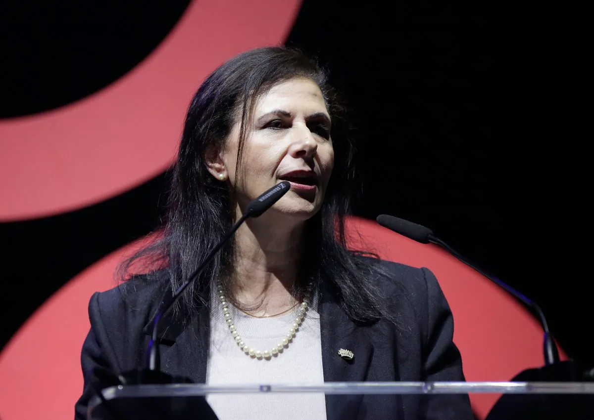 Concetta Fierravanti-Wells speaks at an event in London, England on April 17, 2018 (John Phillips/Getty Images for Global Citizen)