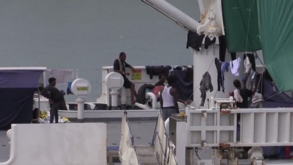 Asylum-seekers onboard the coastguard vessel Diciotti await decisions by officials as to next steps. (Reuters)