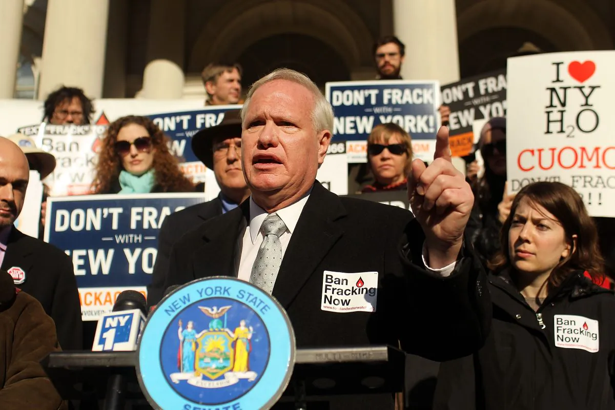 New York Senator Tony Avella speaks at a news conference and rally against hydraulic fracturing, also known as fracking, in New York State on January 11, 2012 in New York City. (Spencer Platt/Getty Images)