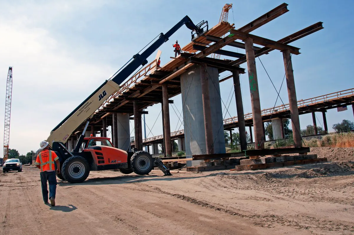 Construction of a 4,700-foot structure that will span the San Joaquin River is seen in Fresno, Calif. on July 5, 2017. (Photo by California High-Speed Rail Authority via Getty Images)