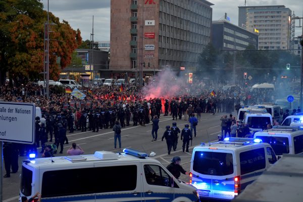 Police and demonstrators in Chemnitz